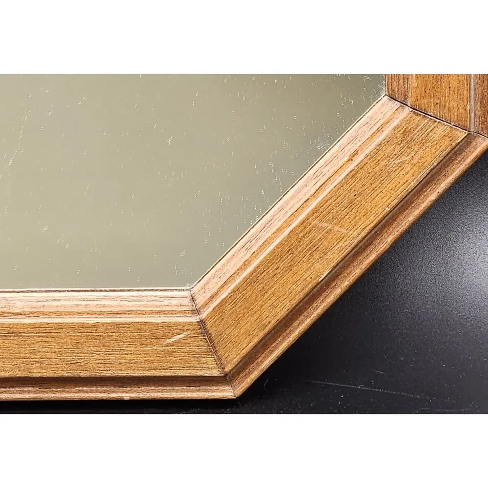 Vintage Solid Wood Octagon Mirror w/ Beveled Frame & Dual Hanging Options